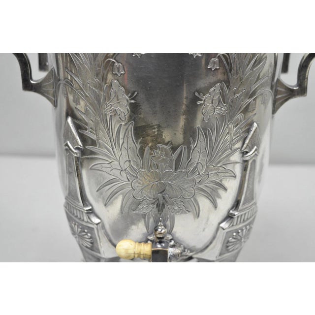 Antique Victorian Silver Plated Floral Engraved Coffee Samovar by Lucius Hart For Sale - Image 4 of 18