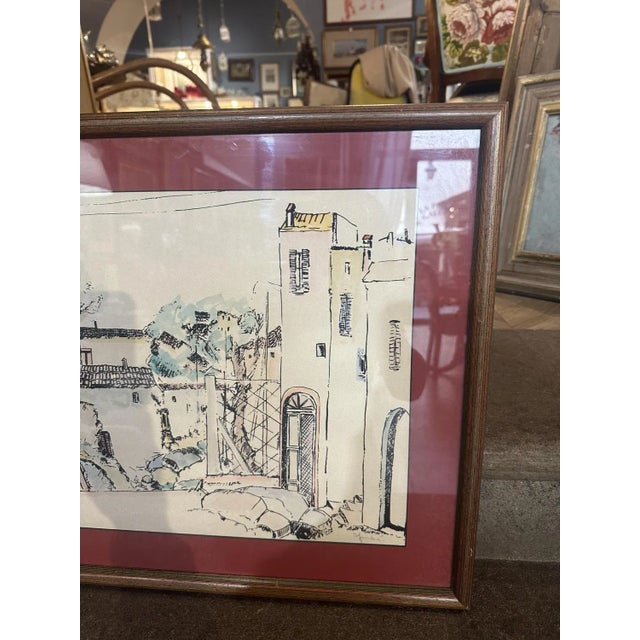 Nicola Sgambati, The Glimpse of a Small Village, 1920s, Watercolored Print For Sale - Image 4 of 8