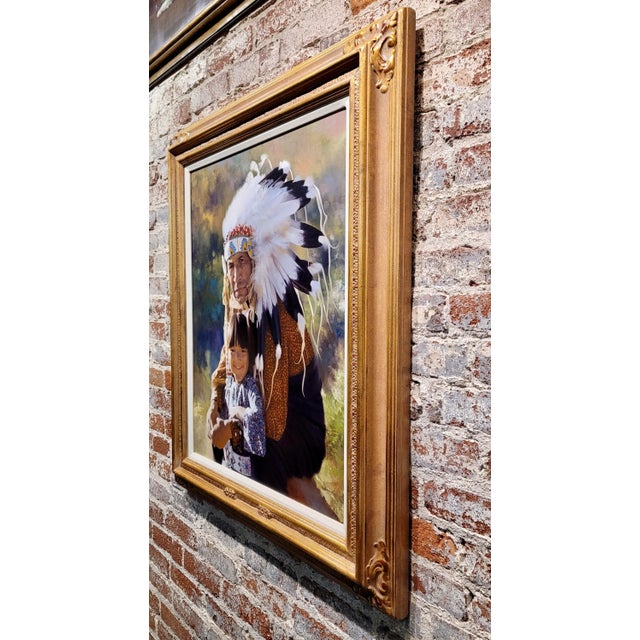 Don Crowley - the Indian Chief With His Grandson - Oil Painting For Sale - Image 9 of 11
