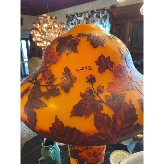 Burnt Orange Large Art Nouveau Style Cameo Glass "Mushroom" Table Lamp – After Émile Gallé (Jg) For Sale - Image 8 of 8
