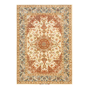 Extremely Fine and Intricate Floral Medallion Design Happy Light Yellow Color Mid 20th Century Vintage Persian Isfahan Carpet