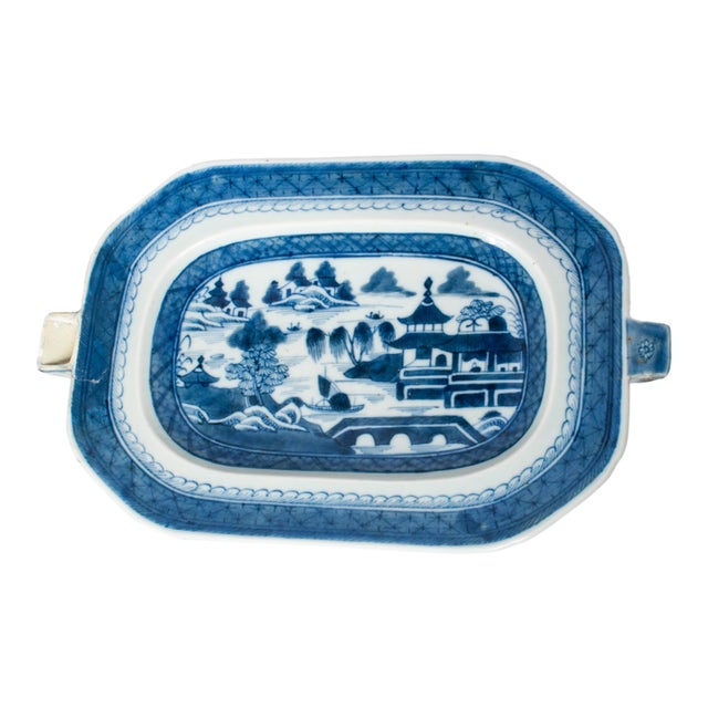 Antique Chinese Qing Canton Blue & White Export Porcelain Warming Dish 1800 For Sale - Image 12 of 15