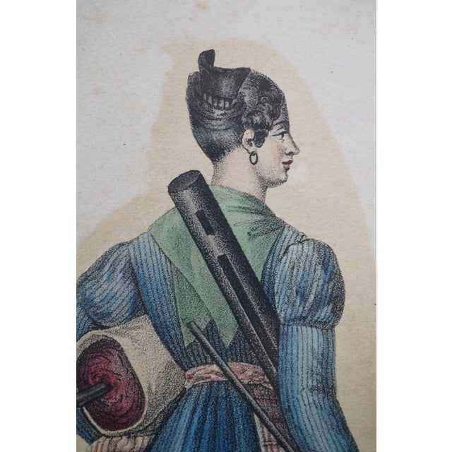 Antique French 1820s Collection of Tuscan Fashion Costume Engravings 26" For Sale - Image 16 of 18