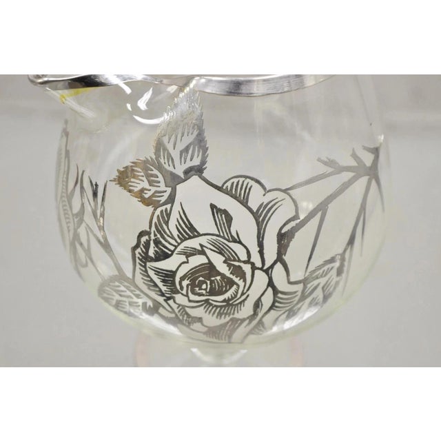 Cambridge Glass Company Vintage Art Nouveau Floral Sterling Silver Overlay Glass Footed Water Pitcher For Sale - Image 4 of 12