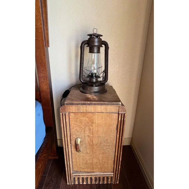 Art Deco Early 20th Century Antique Art Deco End Beside Table with Amber Bakelite & Brass Hardware For Sale - Image 3 of 5
