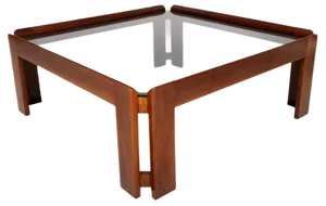 Vintage Italian Walnut & Smoked Crystal Coffee Table, 1970s