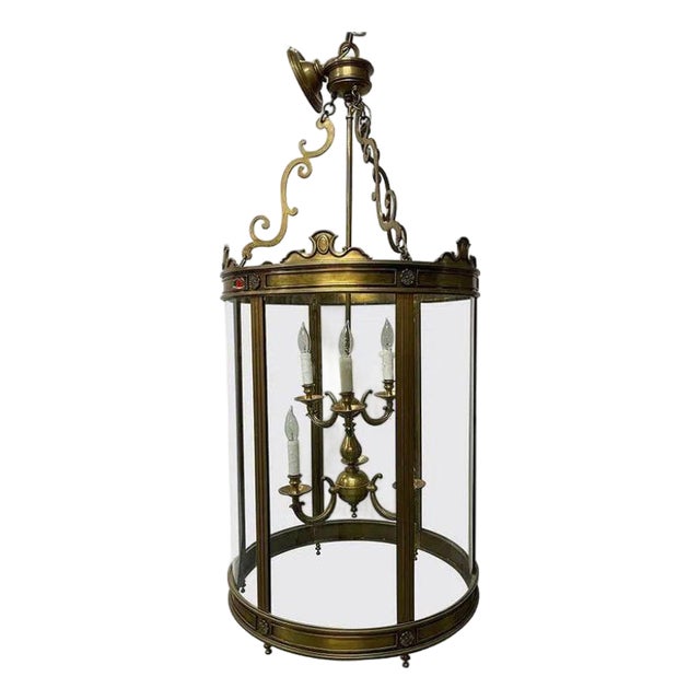 Large 19th Century Solid Bronze Gothic Lantern, Six Lights, Circular For Sale