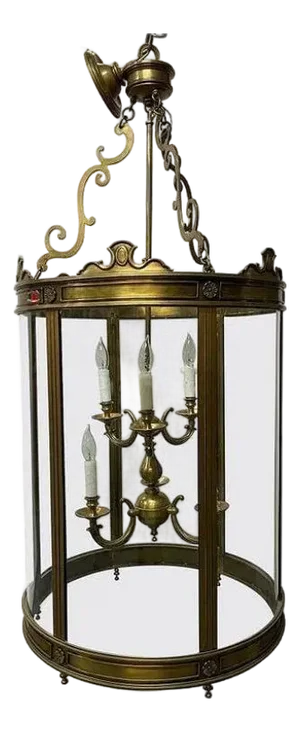 Large 19th Century Solid Bronze Gothic Lantern, Six Lights, Circular