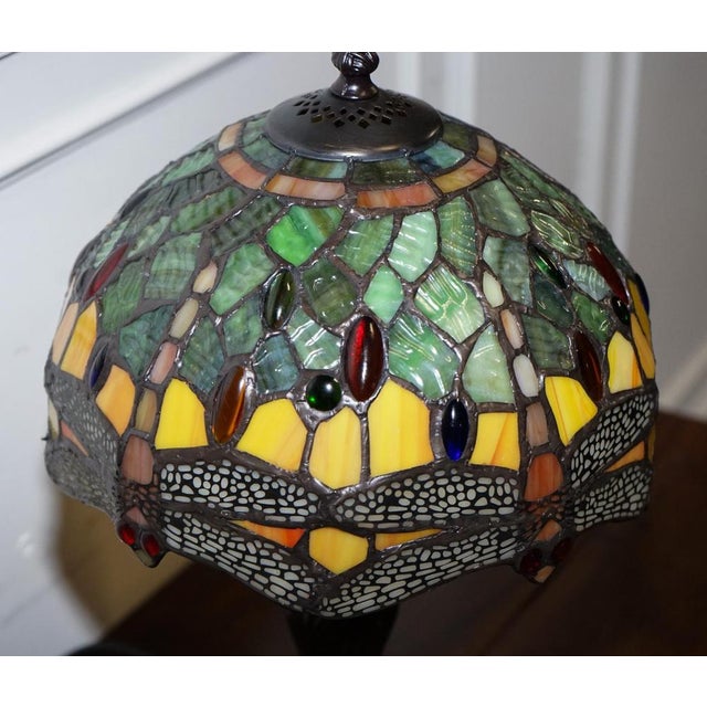 Glass Vintage Tiffany Style Dragonfly Table Lamp For Sale - Image 7 of 11