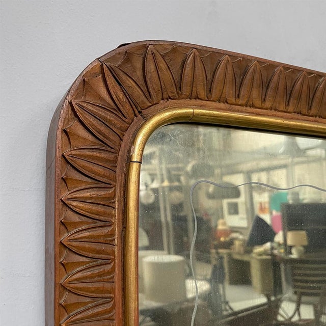 1940s Mid-Century Modern Italian Wall Mirror in Wooden Frame for Brusotti, 1940s For Sale - Image 5 of 11