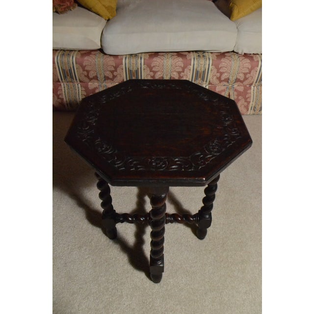Antique Octagon Sofa Table Carved Dark Oak Barley Twist Louis XIII Jacobean John A. Colby & Sons Beautiful Antique Piece!...