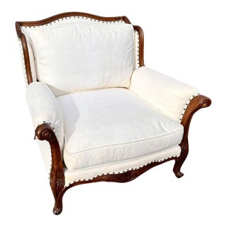 Ralph Lauren Down Stuffed Mahogany White Bergere Arm Chair For Sale