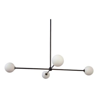 Globe Chandelier 4, Black, 39.5in H, 5 Inch Glass Globes, by Research.Lighting, Modern, Minimal Hanging Light For Sale