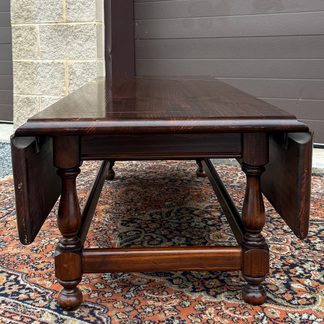 Wood 1980s Ethan Allen Old Tavern Antiqued Pine Rustic Traditional Drop Leaf Coffee Table (12-8021) For Sale - Image 7 of 14