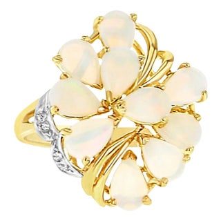 Two Carat Cluster Pear Shaped Opal Ring, Size 8 For Sale