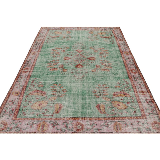 Traditional Vintage Zeki Müren Rug in Teal With Floral Medallions, From Rug & Kilim For Sale - Image 3 of 7