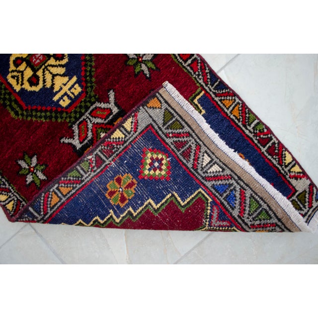 1970s 1970s Hand Knotted Turkish Small Rug Decorative Mat for Bathroom -Kitchen and Entryway- 18'' X 42'' For Sale - Image 5 of 9