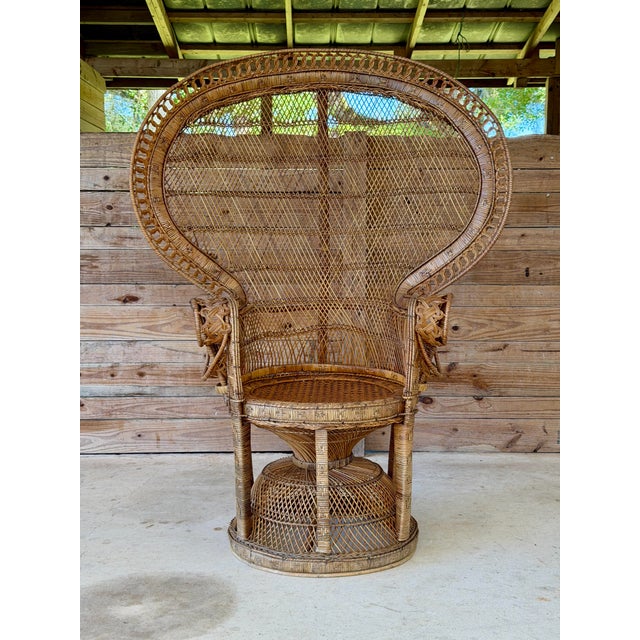 Vintage Mid-Century Bohemian Wicker & Rattan Peacock Fan Chair For Sale - Image 12 of 12