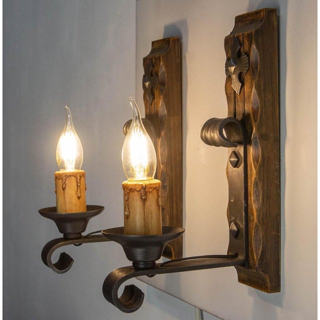 1960s Pine and Wrought Iron Sconces, 1960, Set of 2 For Sale - Image 5 of 10