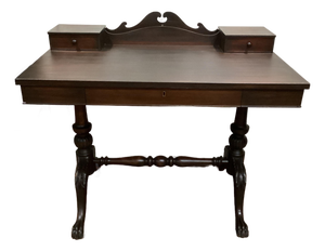 1800’s Antique Art Nouveau Victorian Solid Walnut Desk Carved Feet Excellent Brown With Letter Holder