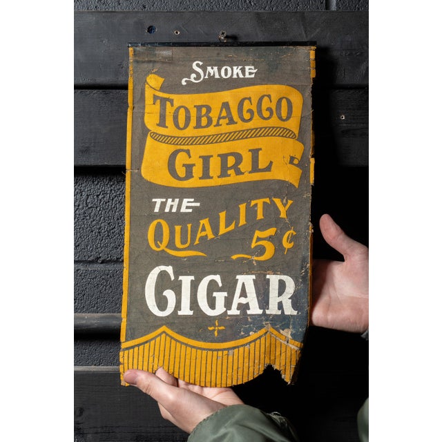 c. 1900s; J. C. Winter & Co. - Red Lion, PA Antique painted cloth cigar advertising banner. This piece advertises Tobacco...