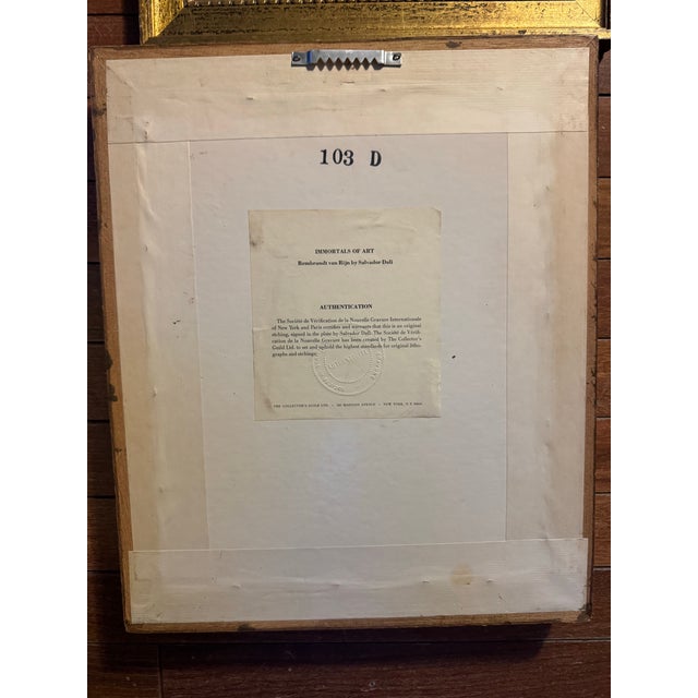 Salvador Dalí “Immortals of Art” Etchings – Set of 4 Framed Prints – Giltwood Frames – 20th Century Surrealism For Sale - Image 11 of 11