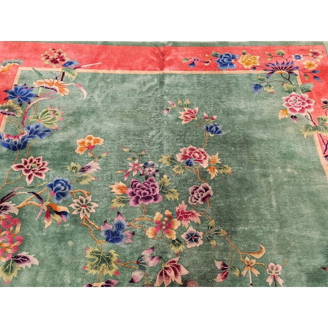 Vintage Chinese Art Deco Hand-Knotted Wool Rug, Floral Design, 1920s, 9' x 12' For Sale - Image 11 of 15