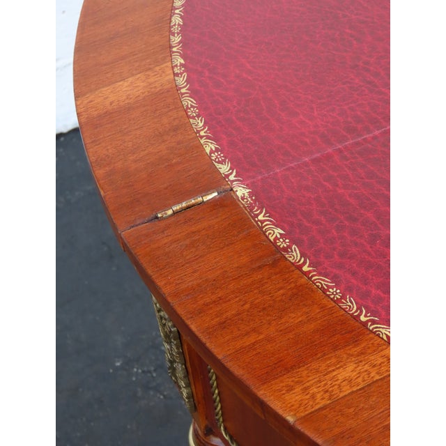 French Demilune Inlay Leather Top Console Flip Top Card Table 6916 For Sale - Image 16 of 18