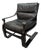 Mid-Century Black Leather Armchairs with Black Lacquered Wooden Frames by Åke Fribytter for Nelo, Sweden, 1970s, Set of 2 For Sale