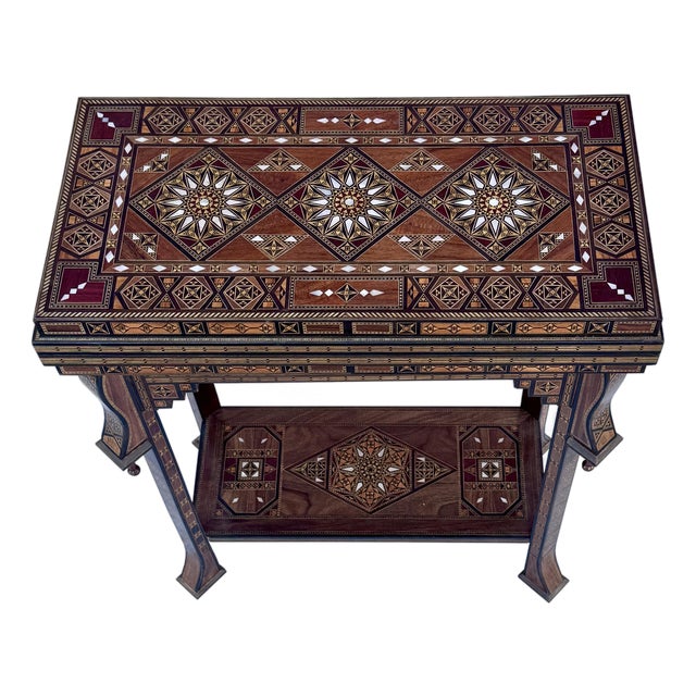 1990s Handcrafted Marquetry Inlaid Multi-Game Table With Chess & Backgammon For Sale