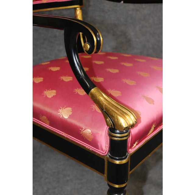 Pair of Hollywood Regency Style Ebonized & Gilt Armchairs by Karges For Sale - Image 12 of 14