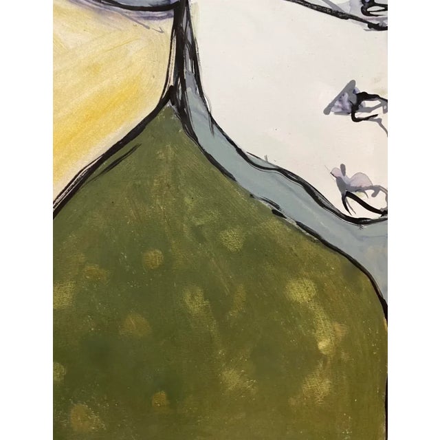 Green "Im Floating Away" Original Mixed-Media Portrait on Paper by Zac Woodiel For Sale - Image 8 of 9