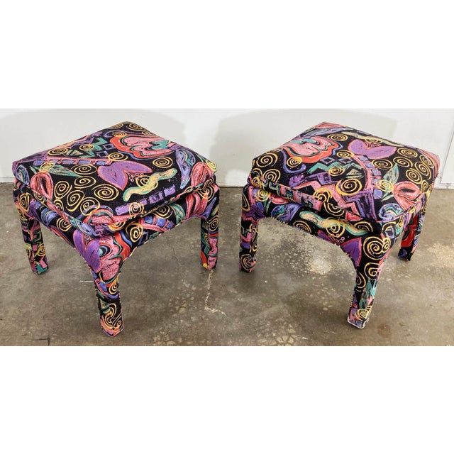 Vintage Postmodern Abstract Upholstered Parsons Stools, a Pair For Sale In Kansas City - Image 6 of 10