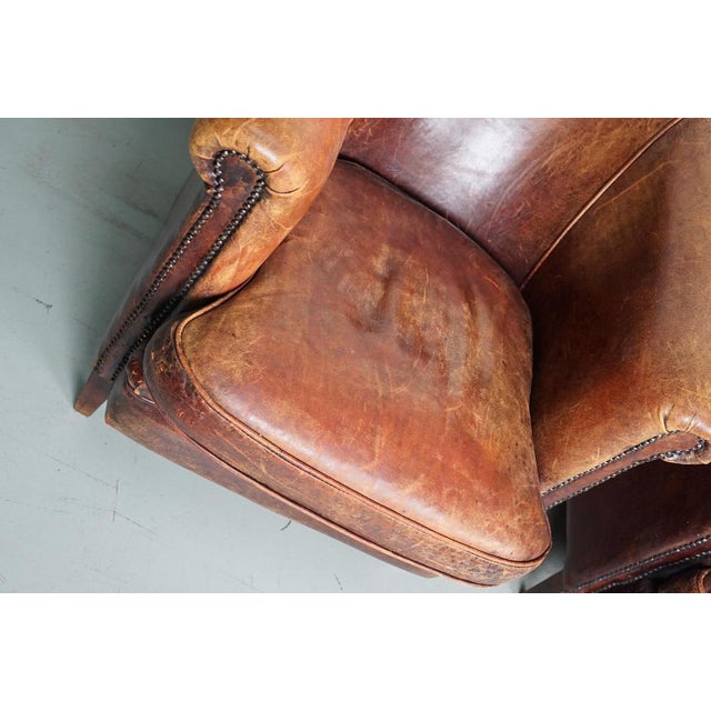 Set of Vintage Dutch Cognac Colored Leather Club Chairs For Sale - Image 5 of 18