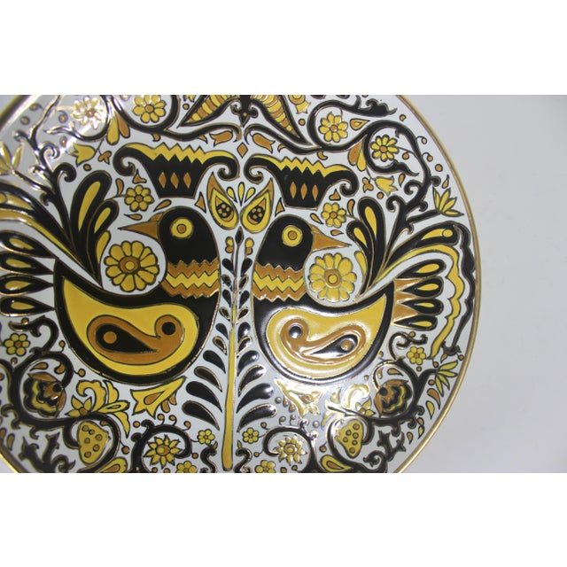 Yellow Vintage Nassos Rodos-Hellas Hand Made Greek Wall Hanging Plate Yellow Black Gold Birds For Sale - Image 8 of 8