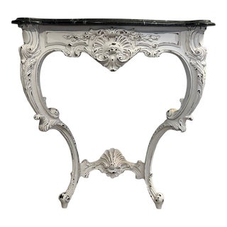 Late 20th Century Marble Top Wall Table Carved Wood Legs For Sale