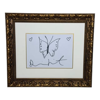 Butterfly With Hearts – Signed Original Ink Drawing on Paper by Damien Hirst Framed Circa 21st Century For Sale
