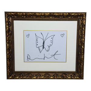 Butterfly With Hearts – Signed Original Ink Drawing on Paper by Damien Hirst Framed Circa 21st Century