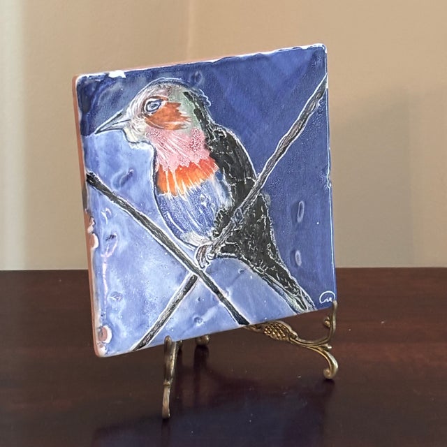 Vintage Hand Painted Studio Pottery Decorative Tile For Sale - Image 4 of 12