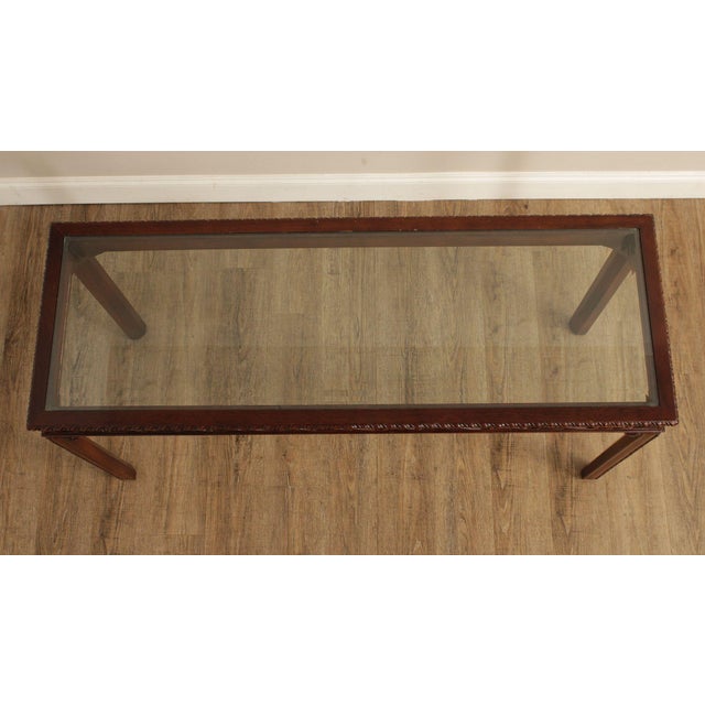Chinese Chippendale Style Glass Top Mahogany Console Table For Sale - Image 12 of 12