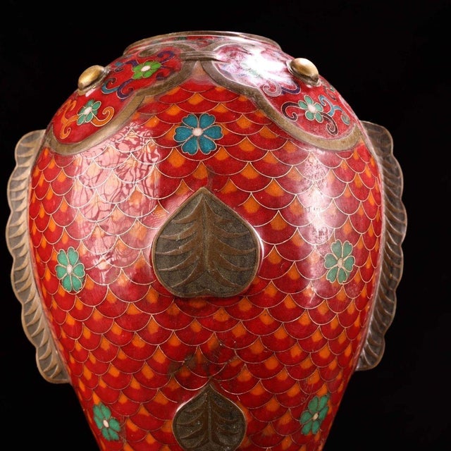 Pair of Gilt Bronze Cloisonné Enamel Fish-Form Vases For Sale - Image 9 of 9