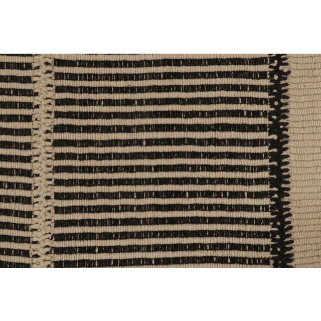Late 20th Century Rug & Kilim’s Contemporary Kilim in Beige & Black Textural Stripes For Sale - Image 5 of 10