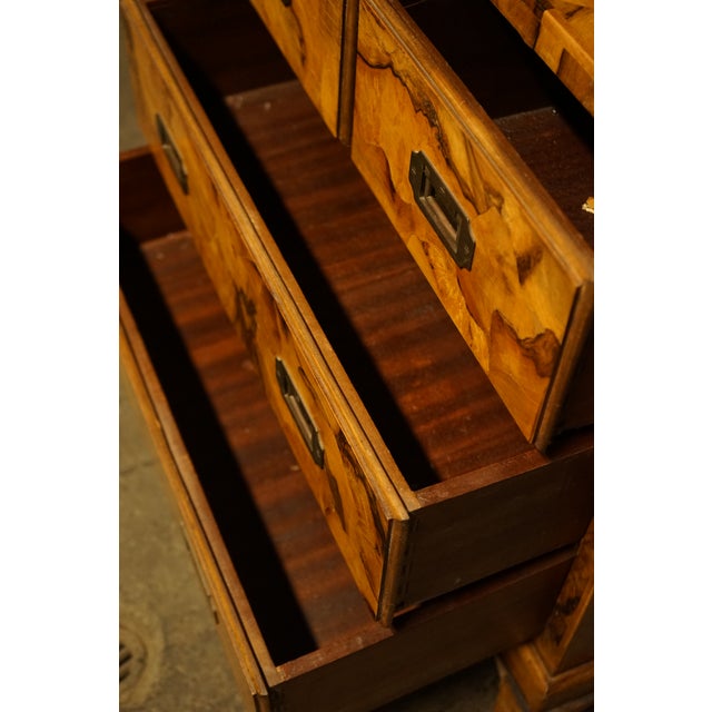 Petite 4 Drawer Burl Olivewood Campaign Style Chest For Sale - Image 4 of 9