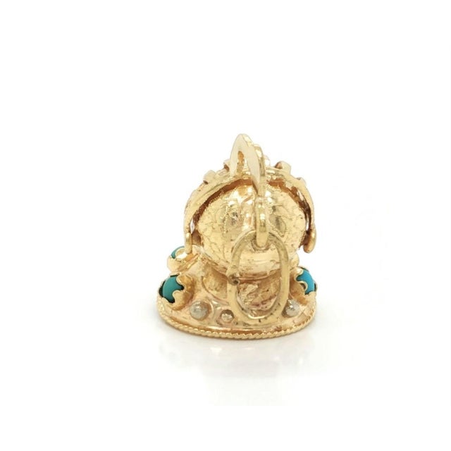 Mid 20th Century 18k Yellow Gold Turquoise Medieval Knights Helmet Charm Pendant For Sale - Image 9 of 9