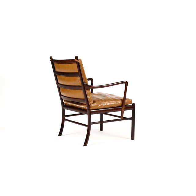 1960s Danish Modern / Mid Century Rosewood Colonial Armchair – Ole Wanscher for Poul Jeppesen – Cognac Leather For Sale In Los Angeles - Image 6 of 16