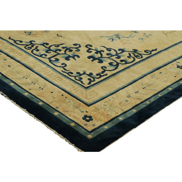 Antique Chinese Peking Rug in Cream & Blue Florals and Pictorials | Rug & Kilim For Sale In New York - Image 6 of 8