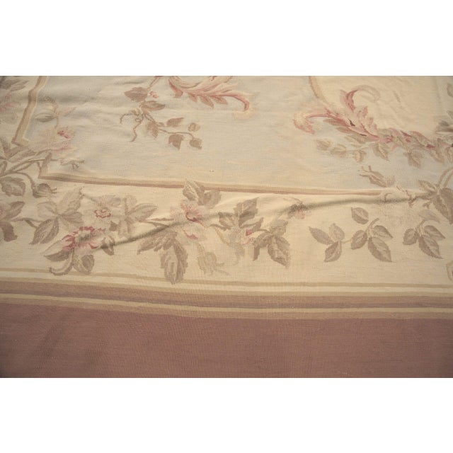 9x11 Vintage Aubusson Flat Weave Wool Rug, Pastel Rose Bouquet For Sale In New York - Image 6 of 14