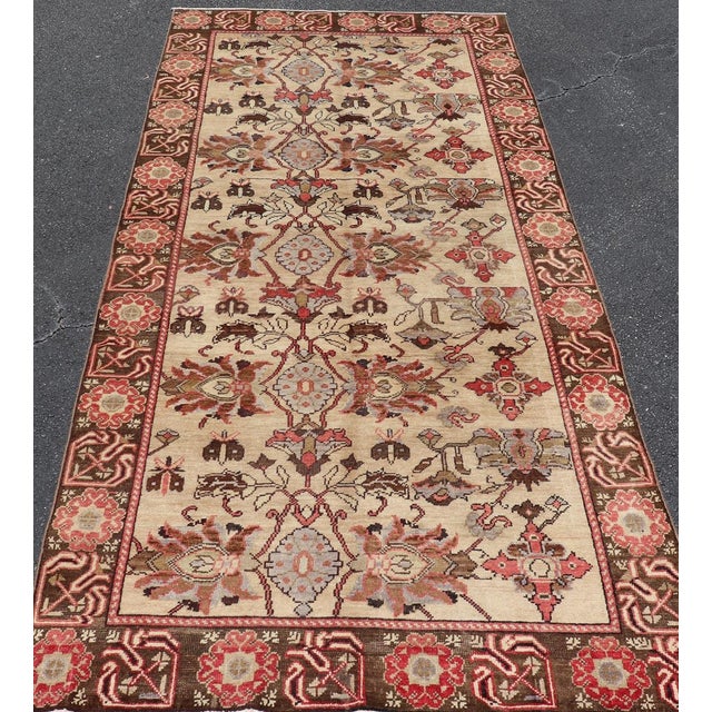 Vintage Oushak Rug From Turkey With All-Over Floral Design in Ivory, Brown & Red For Sale - Image 9 of 13