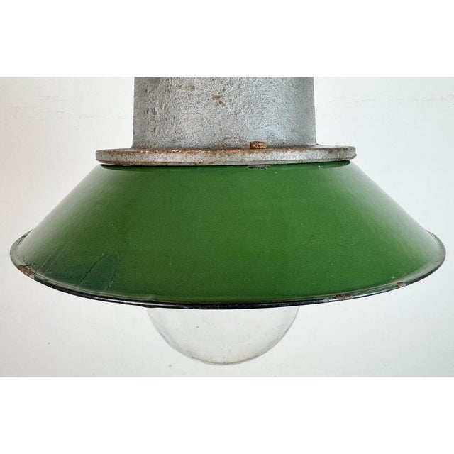 Industrial Green Enamel and Cast Iron Pendant Light, 1960s For Sale - Image 4 of 16