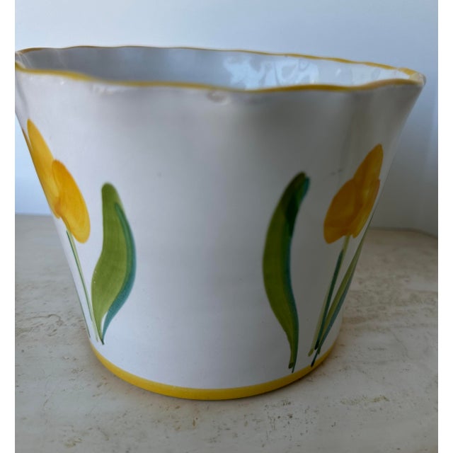 Vintage Italian Hand Painted Terracotta Pottery Cache Pot Planters - Pair For Sale In San Diego - Image 6 of 6